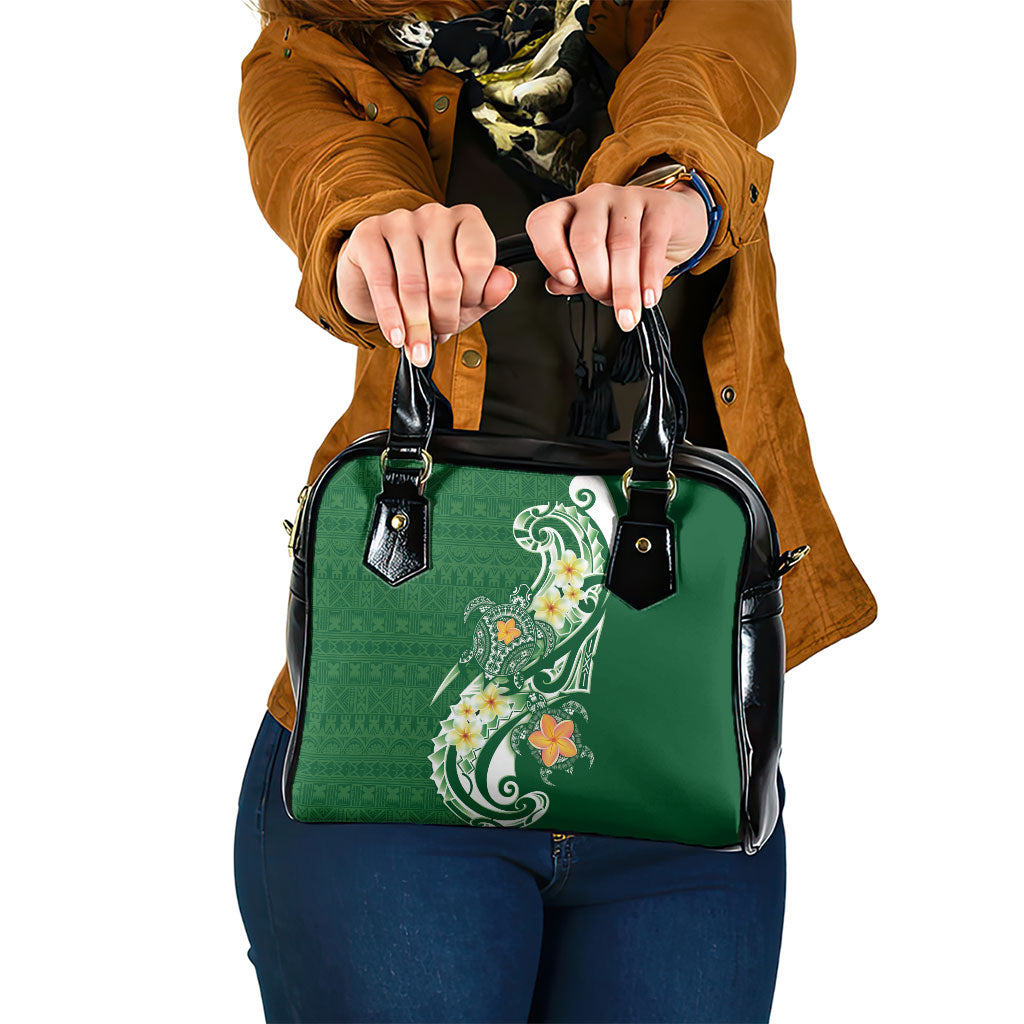 Bula Fiji Tapa Turtle Shoulder Handbag Plumeria Fijian Masi Vonu Green LT14 One Size Green - Polynesian Pride