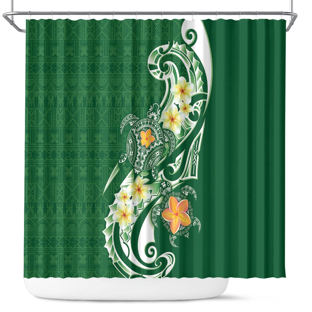 Bula Fiji Tapa Turtle Shower Curtain Plumeria Fijian Masi Vonu Green LT14 Green - Polynesian Pride