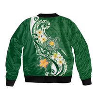 Bula Fiji Tapa Turtle Sleeve Zip Bomber Jacket Plumeria Fijian Masi Vonu Green LT14 - Polynesian Pride