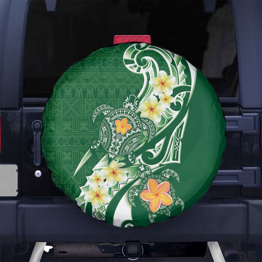 Bula Fiji Tapa Turtle Spare Tire Cover Plumeria Fijian Masi Vonu Green LT14 No hole Green - Polynesian Pride