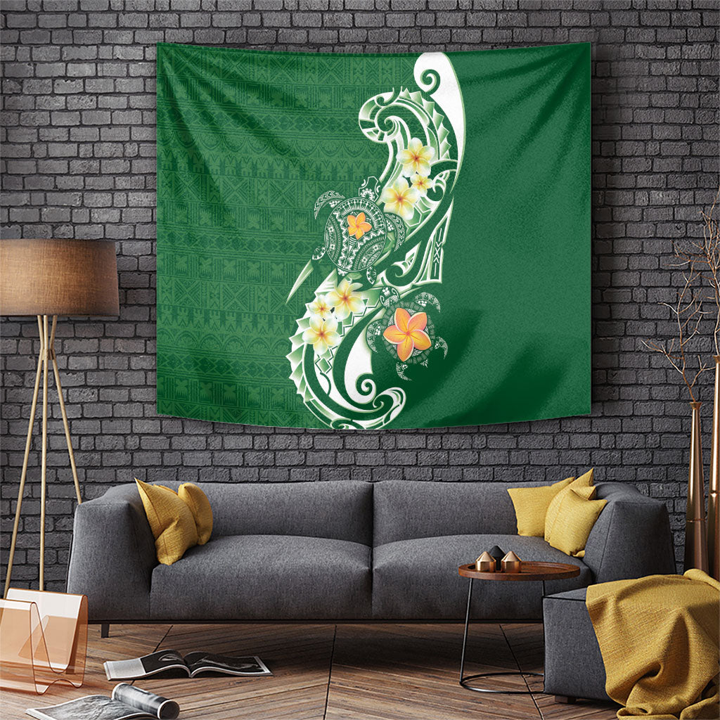 Bula Fiji Tapa Turtle Tapestry Plumeria Fijian Masi Vonu Green LT14 Green - Polynesian Pride