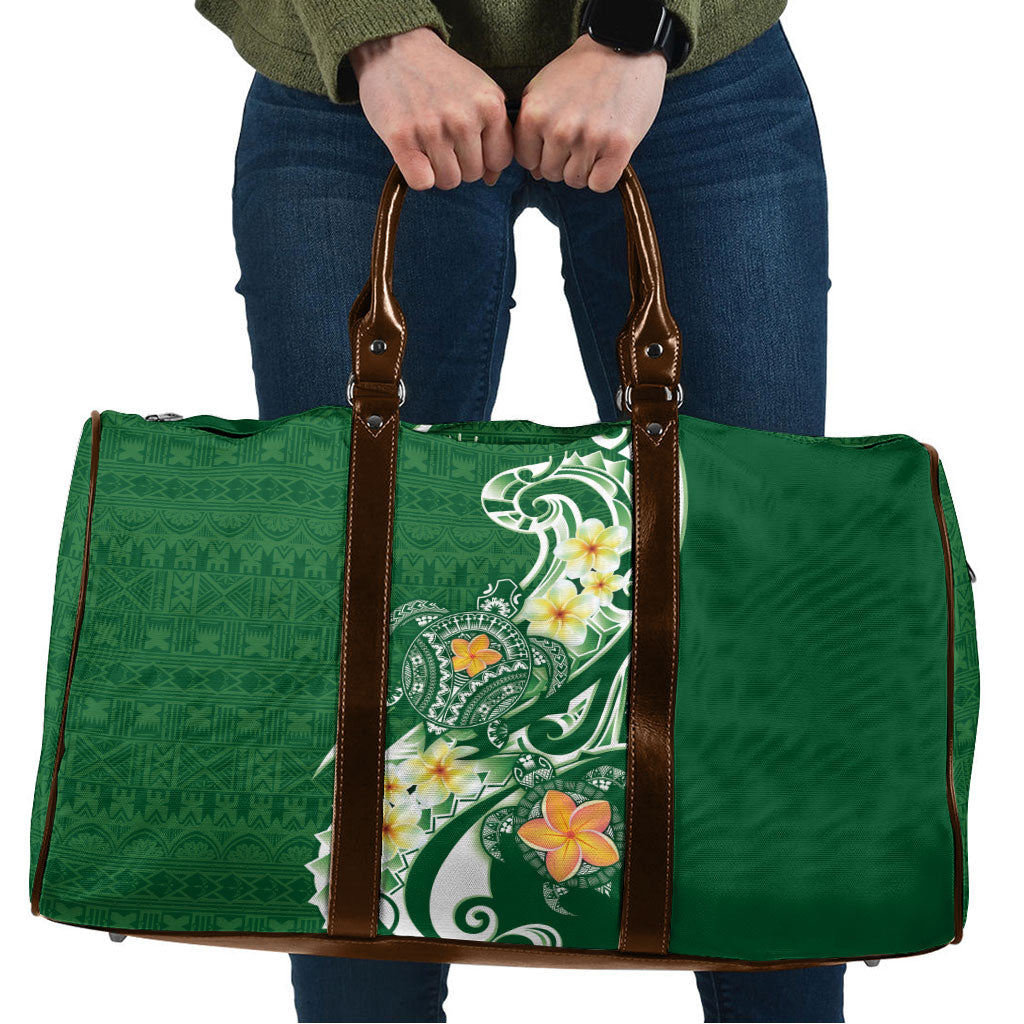 Bula Fiji Tapa Turtle Travel Bag Plumeria Fijian Masi Vonu Green LT14 Green - Polynesian Pride