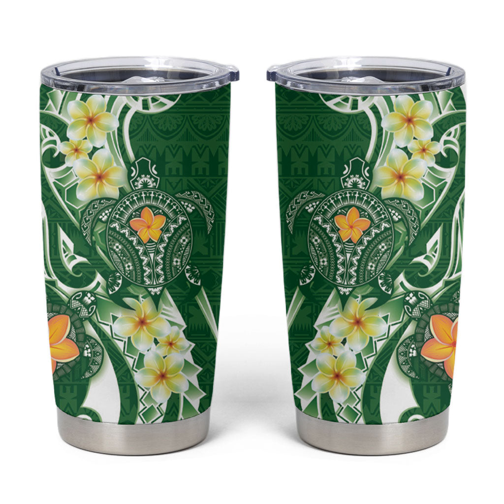Bula Fiji Tapa Turtle Tumbler Cup Plumeria Fijian Masi Vonu Green LT14 Green - Polynesian Pride