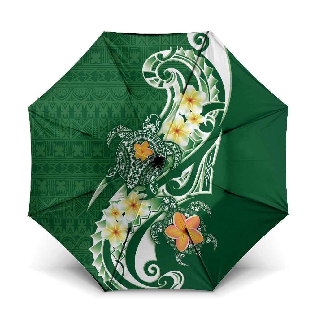 Bula Fiji Tapa Turtle Umbrella Plumeria Fijian Masi Vonu Green LT14 One Size Folded 11.42 inch Opened Diameter 37.4 inch Green - Polynesian Pride