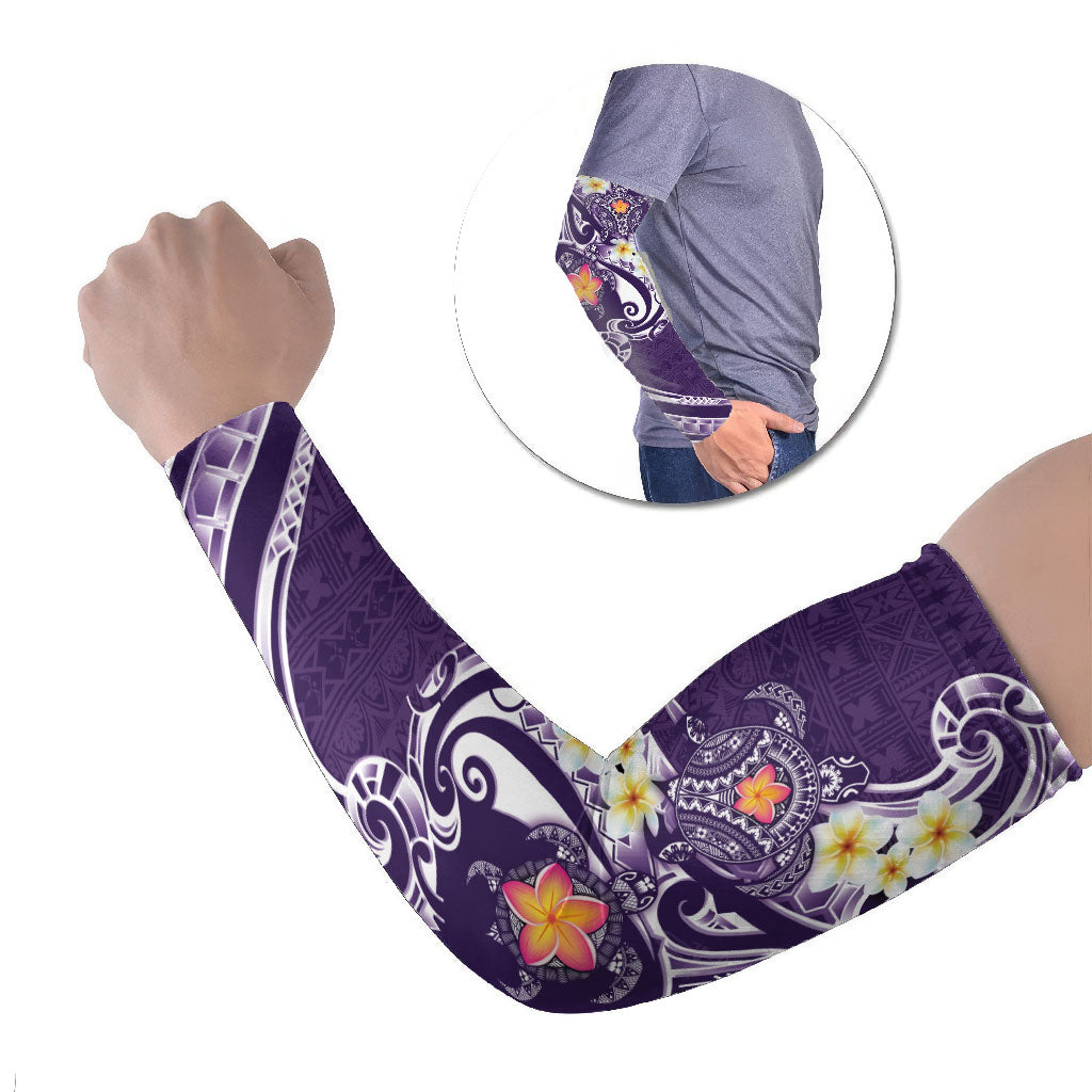 Bula Fiji Tapa Turtle Arm Sleeves Plumeria Fijian Masi Vonu Purple LT14 Set of 2 Purple - Polynesian Pride