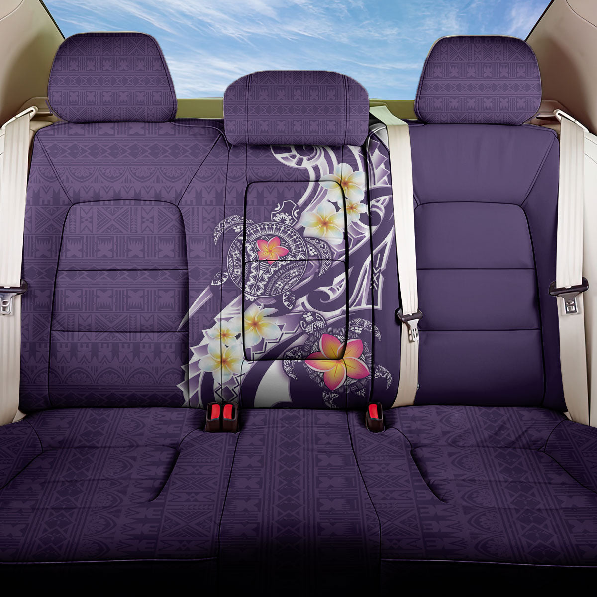 Bula Fiji Tapa Turtle Back Car Seat Cover Plumeria Fijian Masi Vonu Purple LT14 One Size Purple - Polynesian Pride