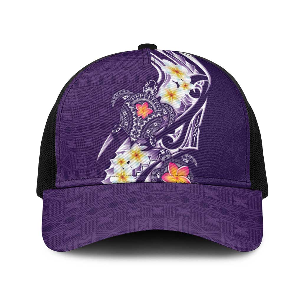 Bula Fiji Tapa Turtle Baseball Net Cap Plumeria Fijian Masi Vonu Purple LT14 One Size Black Purple - Polynesian Pride
