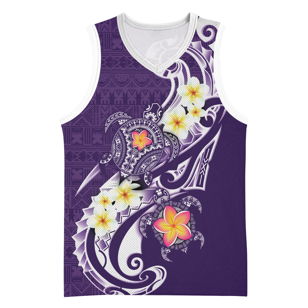 Bula Fiji Tapa Turtle Basketball Jersey Plumeria Fijian Masi Vonu Purple LT14 Unisex Purple - Polynesian Pride