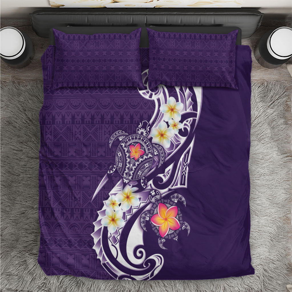 Bula Fiji Tapa Turtle Bedding Set Plumeria Fijian Masi Vonu Purple LT14 Purple - Polynesian Pride