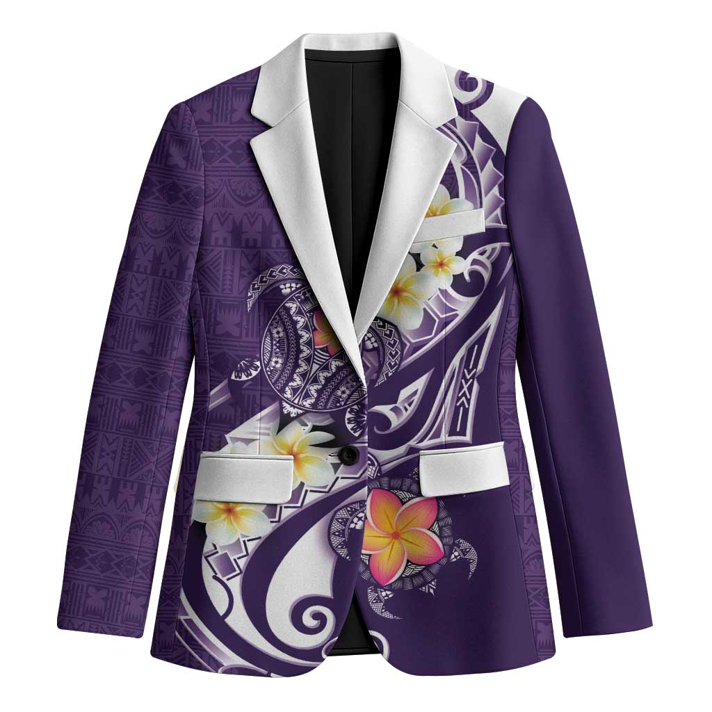 Bula Fiji Tapa Turtle Blazer Plumeria Fijian Masi Vonu Purple LT14 Unisex Purple - Polynesian Pride