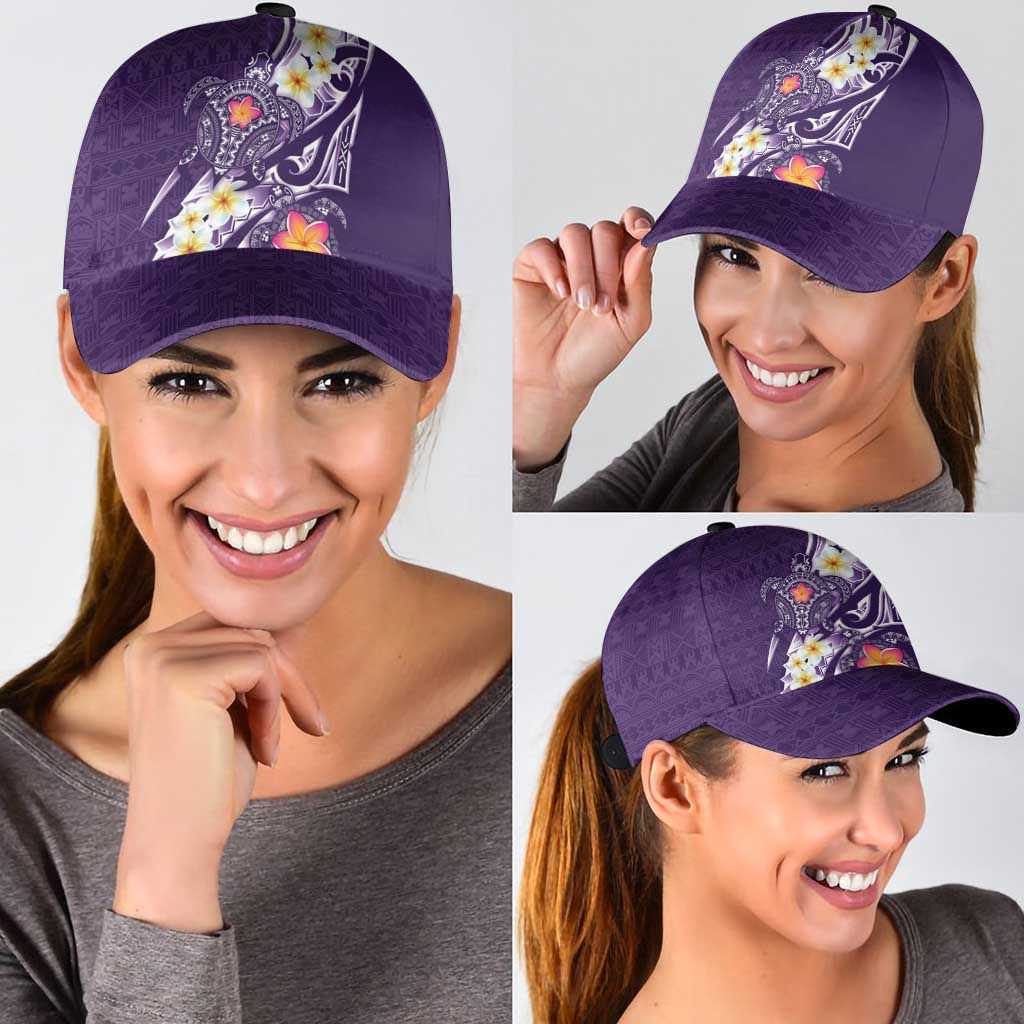 Bula Fiji Tapa Turtle Classic Cap Plumeria Fijian Masi Vonu Purple LT14 - Polynesian Pride