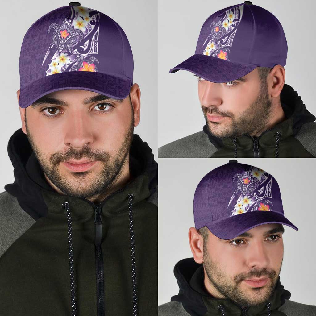 Bula Fiji Tapa Turtle Classic Cap Plumeria Fijian Masi Vonu Purple LT14 - Polynesian Pride