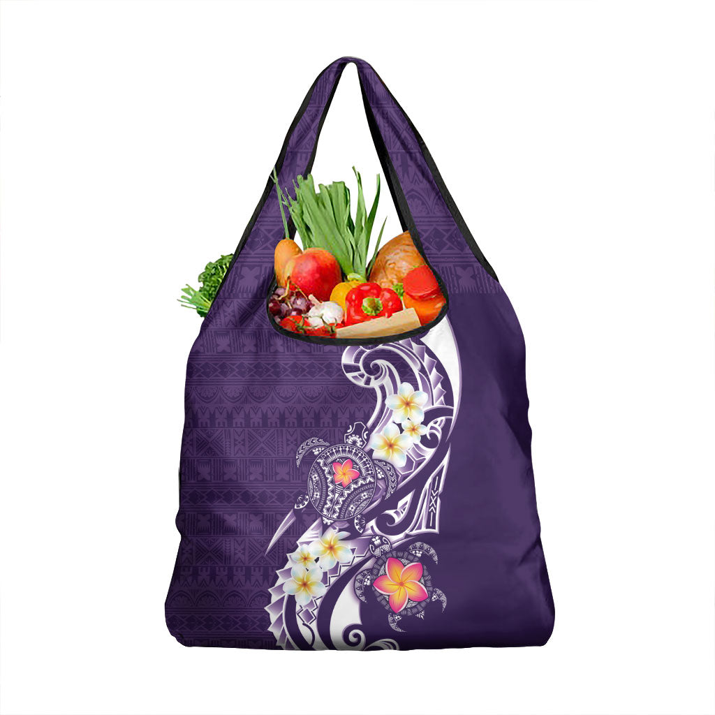 Bula Fiji Tapa Turtle Grocery Bag Plumeria Fijian Masi Vonu Purple LT14 1-pack One Size Purple - Polynesian Pride