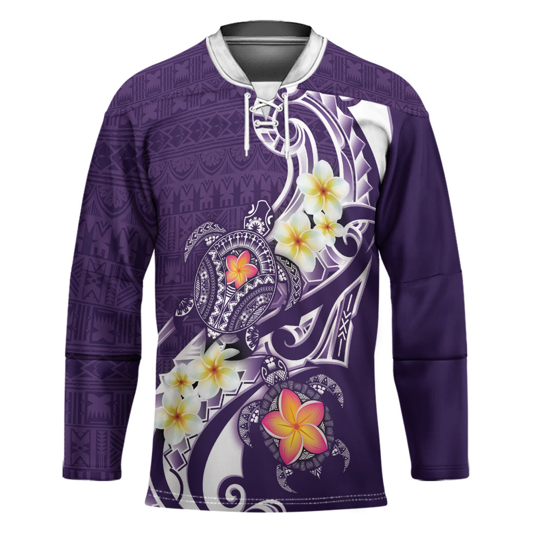 Bula Fiji Tapa Turtle Hockey Jersey Plumeria Fijian Masi Vonu Purple LT14 Unisex Purple - Polynesian Pride