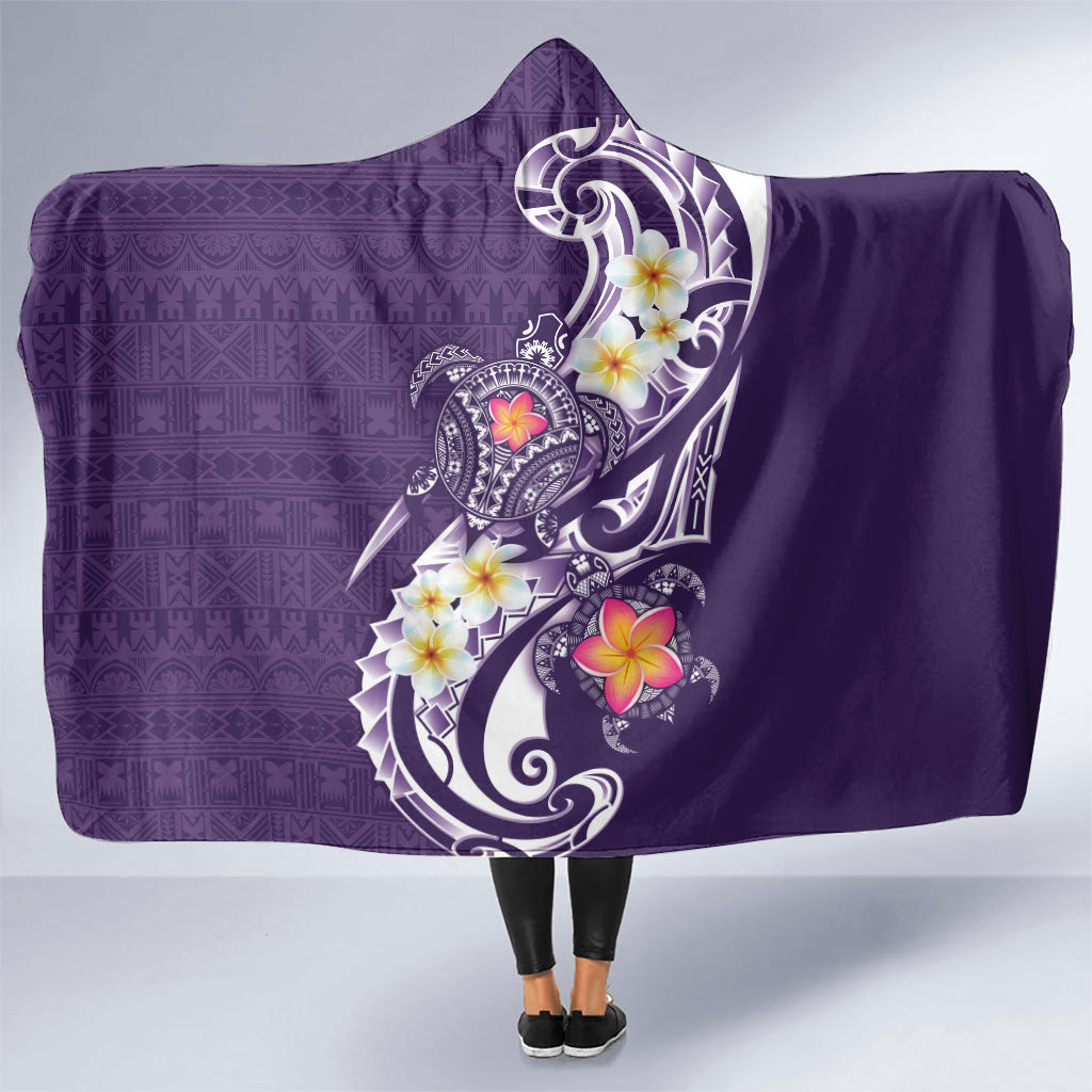 Bula Fiji Tapa Turtle Hooded Blanket Plumeria Fijian Masi Vonu Purple LT14 One Size Purple - Polynesian Pride