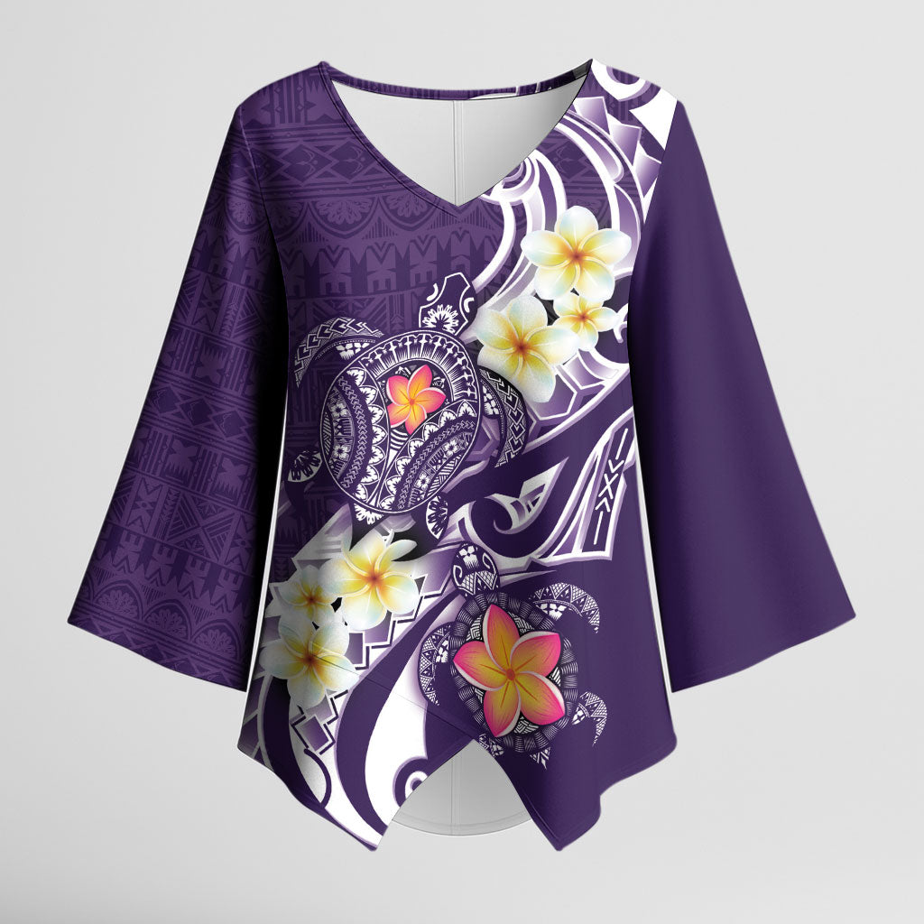 Bula Fiji Tapa Turtle Kimono Sleeve Blouse Plumeria Fijian Masi Vonu Purple LT14 Female Purple - Polynesian Pride
