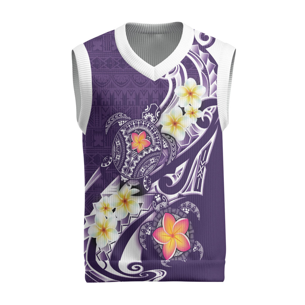 Bula Fiji Tapa Turtle Christmas Knitted V-Neck Vest Plumeria Fijian Masi Vonu Purple LT14 Purple - Polynesian Pride