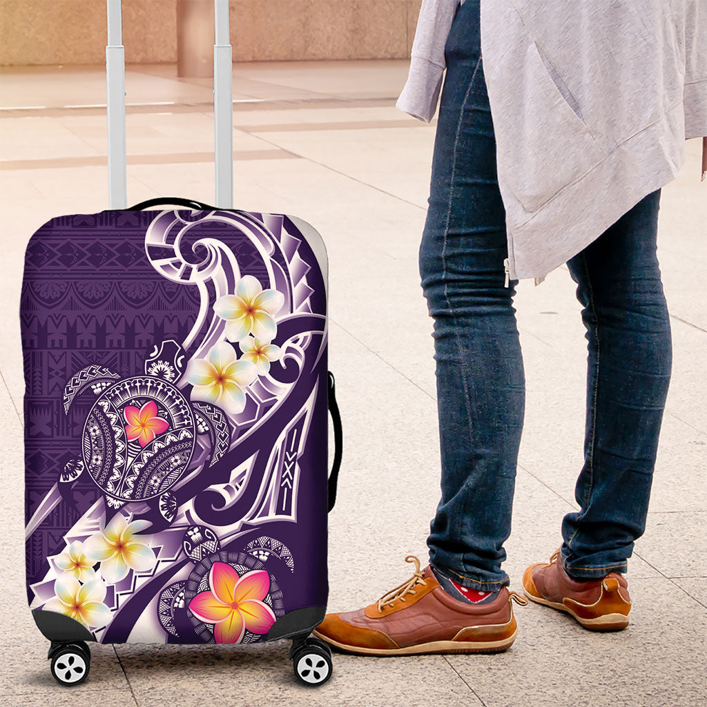 Bula Fiji Tapa Turtle Luggage Cover Plumeria Fijian Masi Vonu Purple LT14 Purple - Polynesian Pride