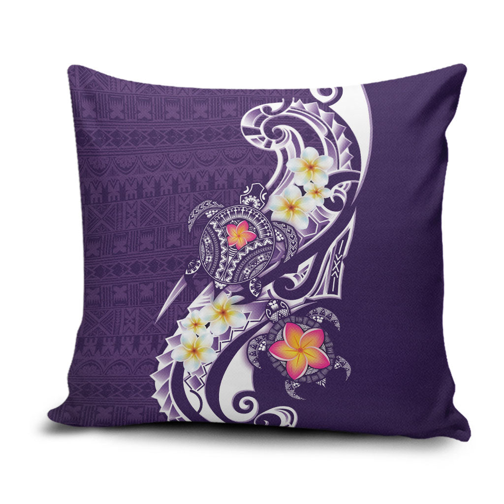 Bula Fiji Tapa Turtle Pillow Cover Plumeria Fijian Masi Vonu Purple LT14 Purple - Polynesian Pride