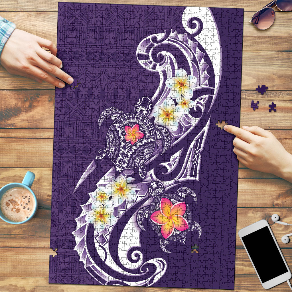 Bula Fiji Tapa Turtle Puzzle Plumeria Fijian Masi Vonu Purple LT14 Purple - Polynesian Pride