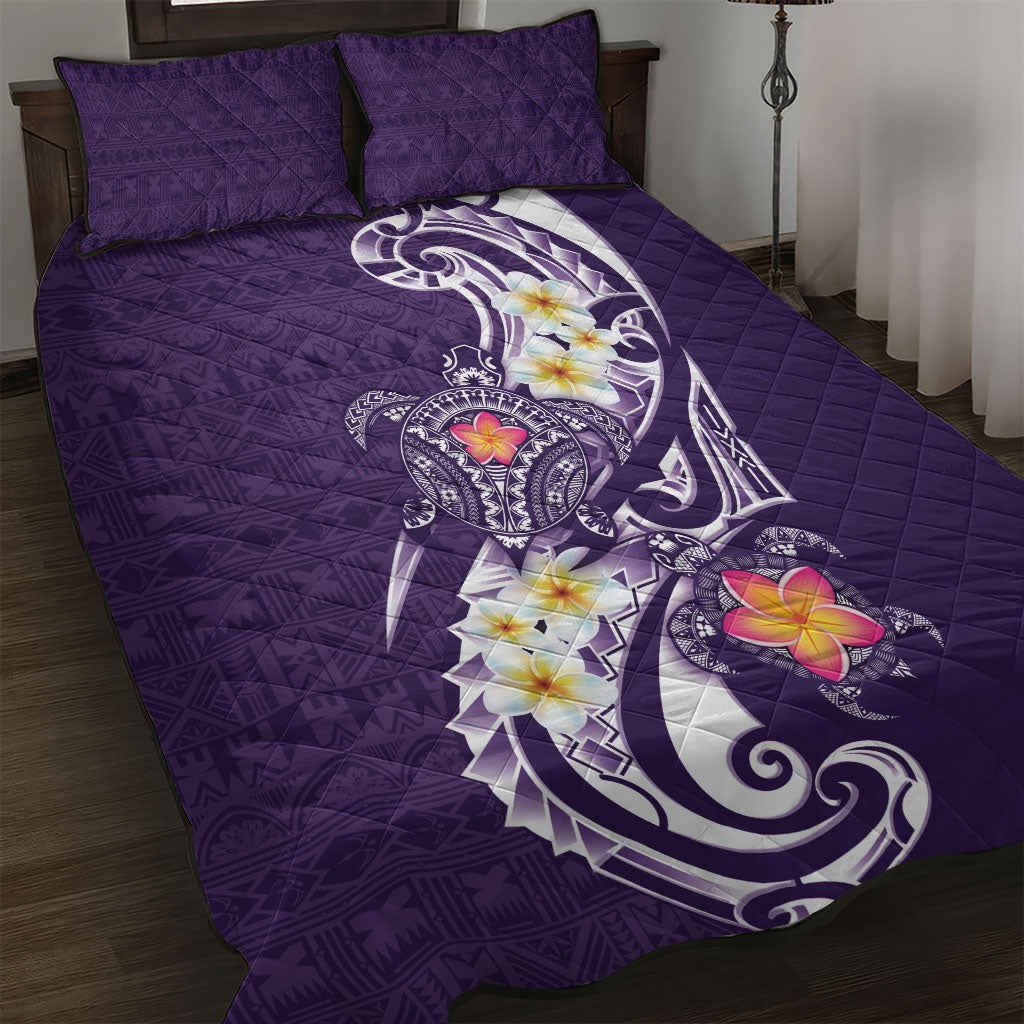 Bula Fiji Tapa Turtle Quilt Bed Set Plumeria Fijian Masi Vonu Purple LT14 Purple - Polynesian Pride