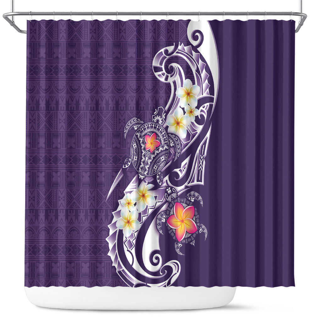 Bula Fiji Tapa Turtle Shower Curtain Plumeria Fijian Masi Vonu Purple LT14 Purple - Polynesian Pride
