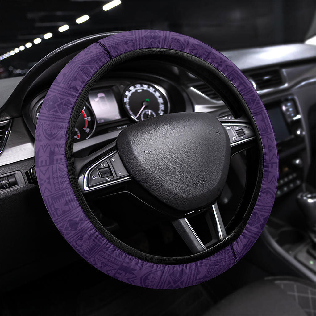 Bula Fiji Tapa Turtle Steering Wheel Cover Plumeria Fijian Masi Vonu Purple LT14 Universal Fit Purple - Polynesian Pride