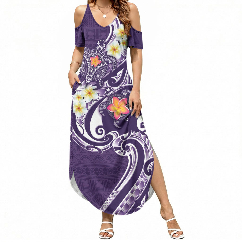 Bula Fiji Tapa Turtle Summer Maxi Dress Plumeria Fijian Masi Vonu Purple LT14 Women Purple - Polynesian Pride