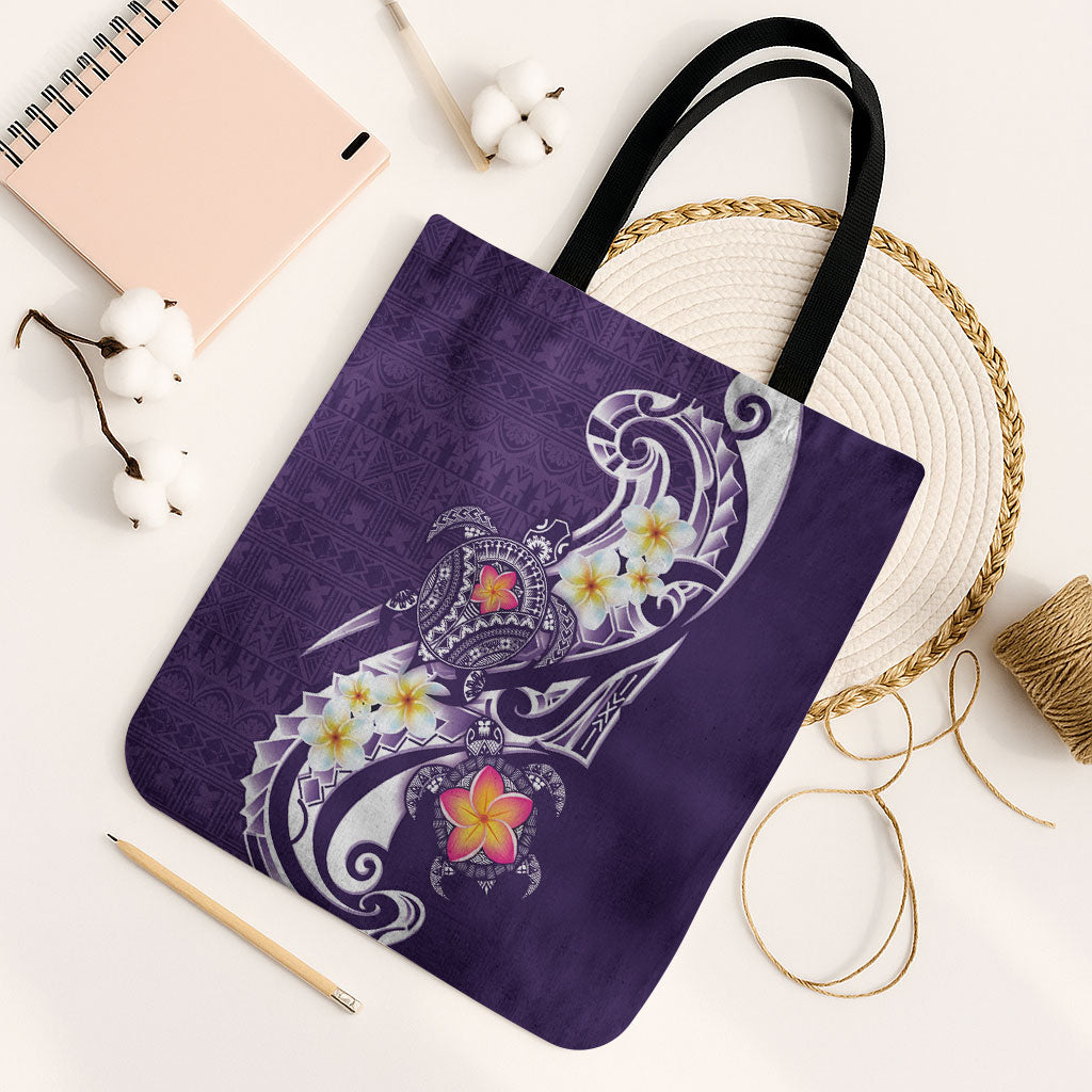 Bula Fiji Tapa Turtle Tote Bag Plumeria Fijian Masi Vonu Purple LT14 Black Strap One Size Purple - Polynesian Pride