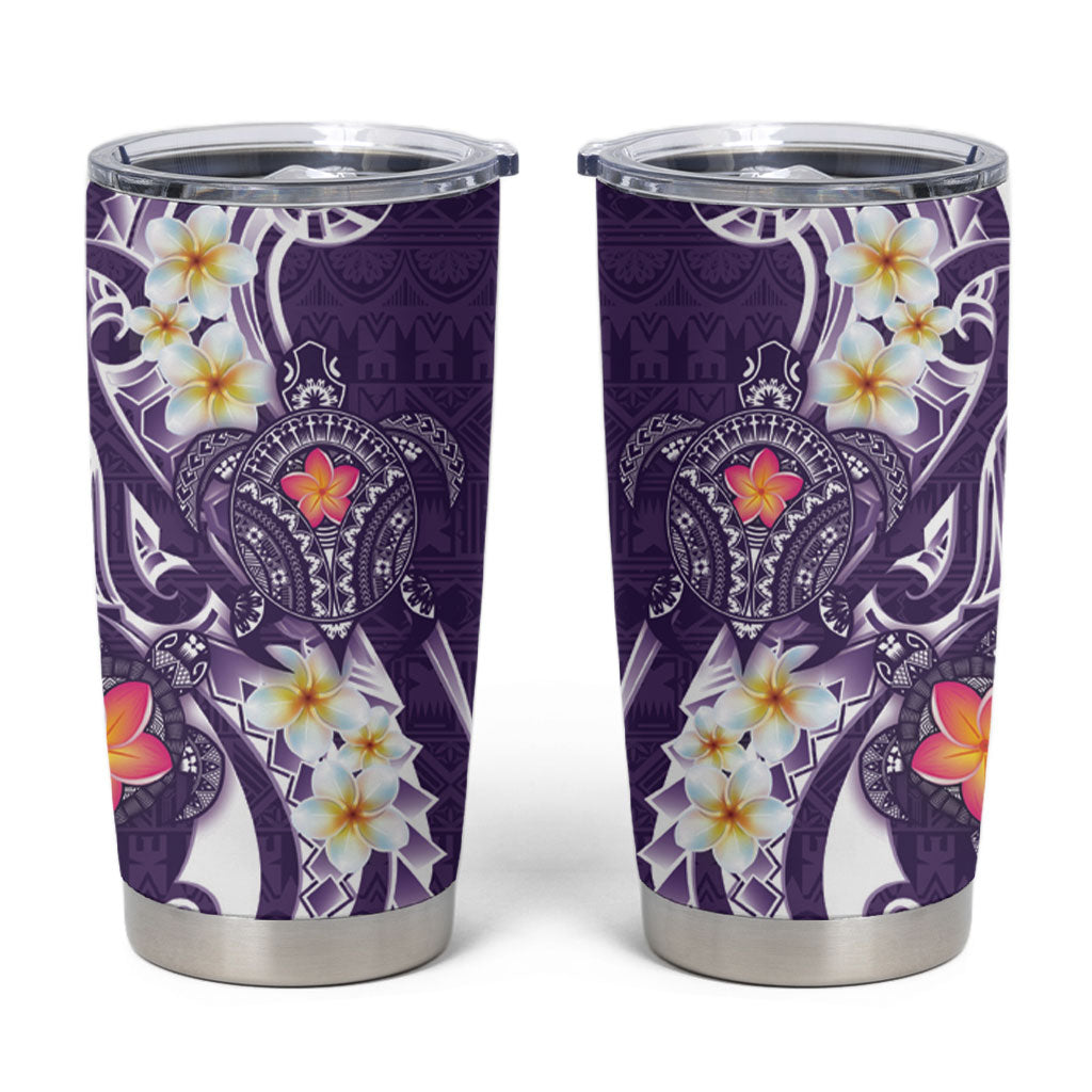 Bula Fiji Tapa Turtle Tumbler Cup Plumeria Fijian Masi Vonu Purple LT14 Purple - Polynesian Pride