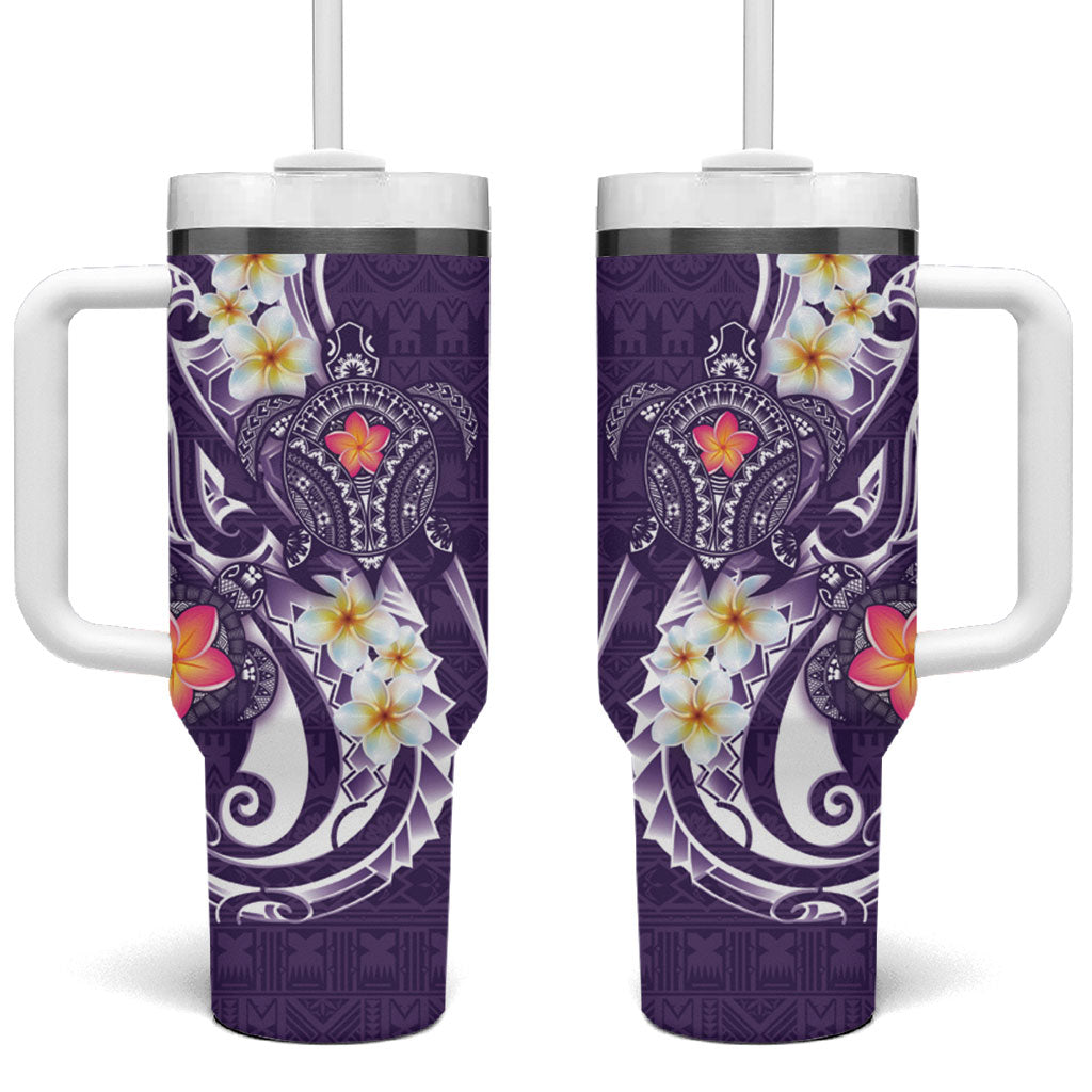 Bula Fiji Tapa Turtle Tumbler With Handle Plumeria Fijian Masi Vonu Purple LT14 One Size: 40 oz Purple - Polynesian Pride