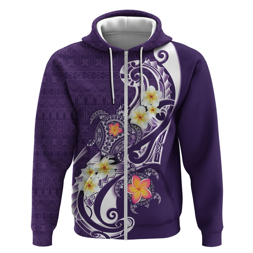 Bula Fiji Tapa Turtle Zip Hoodie Plumeria Fijian Masi Vonu Purple LT14 Zip Hoodie Purple - Polynesian Pride