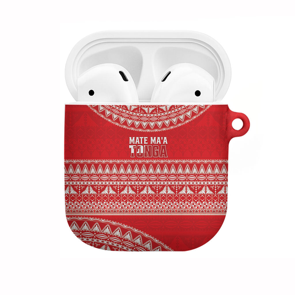 Mate Ma'a Tonga 2026 Rugby AirPods Case Go Champions Tongan Ngatu Pattern LT14 Red - Polynesian Pride