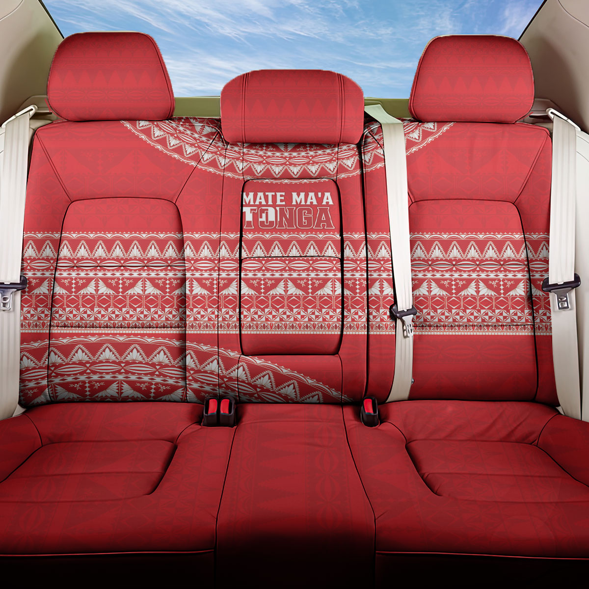 Mate Ma'a Tonga 2026 Rugby Back Car Seat Cover Go Champions Tongan Ngatu Pattern LT14 One Size Red - Polynesian Pride
