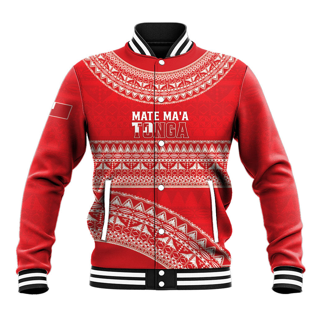 Mate Ma'a Tonga 2026 Rugby Custom Baseball Jacket Go Champions Tongan Ngatu Pattern LT14 Unisex Red - Polynesian Pride