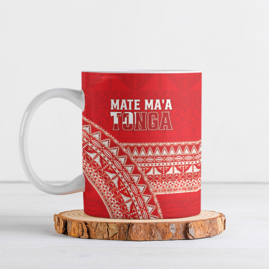 Mate Ma'a Tonga 2026 Rugby Custom Ceramic Mug Go Champions Tongan Ngatu Pattern LT14 Red - Polynesian Pride