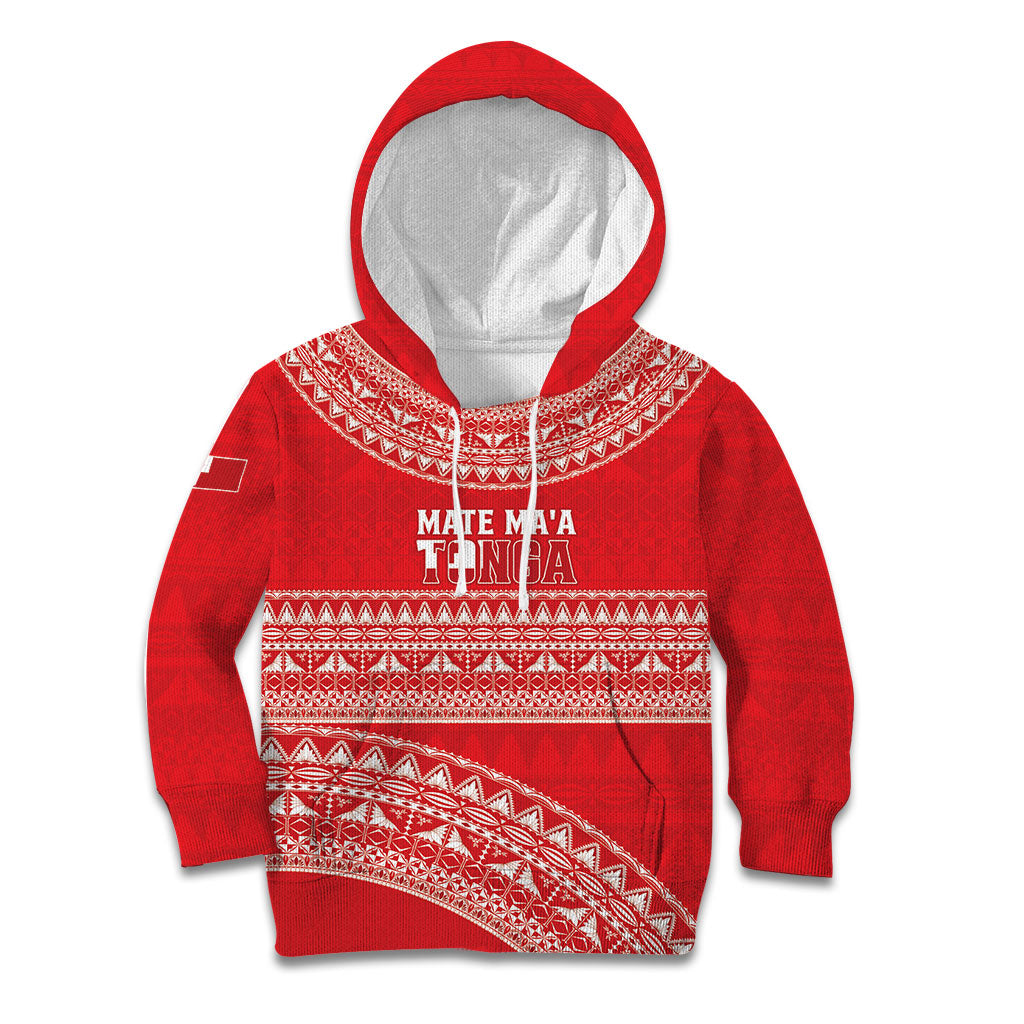 Mate Ma'a Tonga 2026 Rugby Custom Kid Hoodie Go Champions Tongan Ngatu Pattern LT14 Hoodie Red - Polynesian Pride