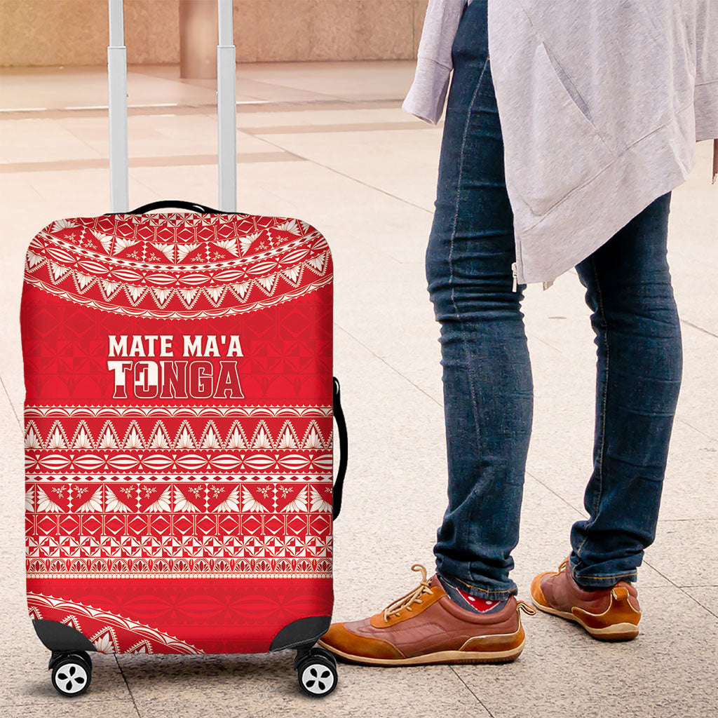 Mate Ma'a Tonga 2026 Rugby Luggage Cover Go Champions Tongan Ngatu Pattern LT14 Red - Polynesian Pride