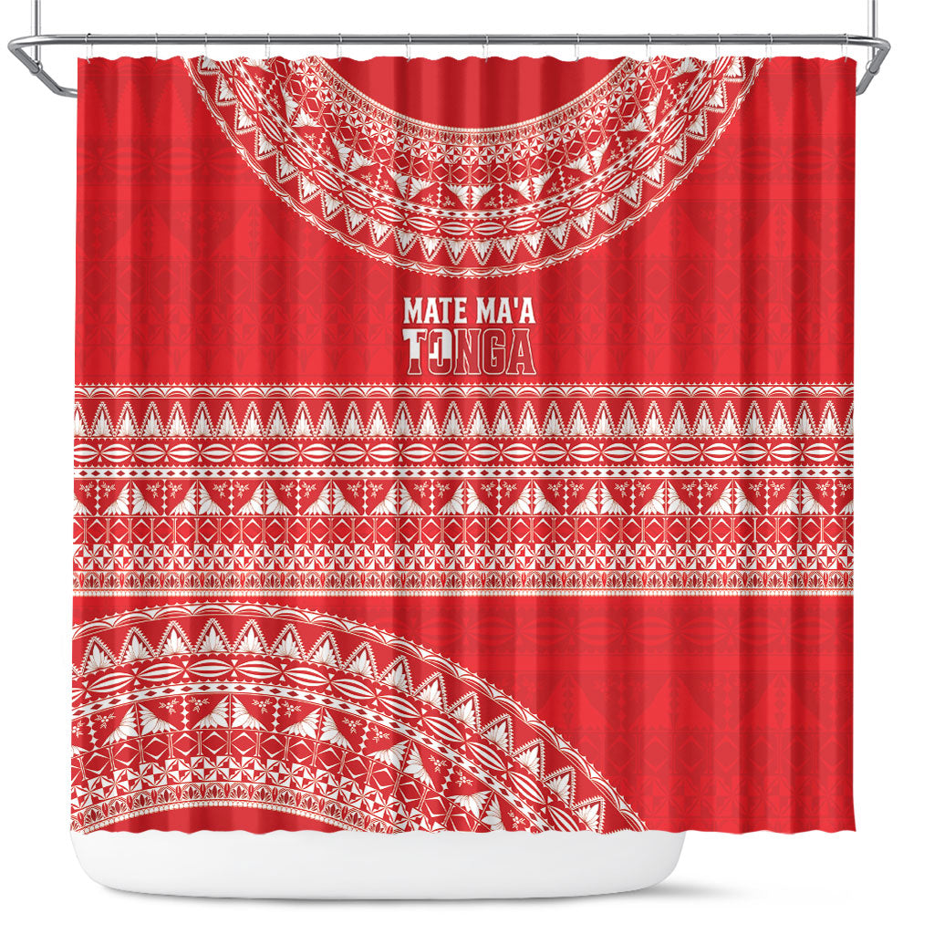 Mate Ma'a Tonga 2026 Rugby Shower Curtain Go Champions Tongan Ngatu Pattern LT14 Red - Polynesian Pride