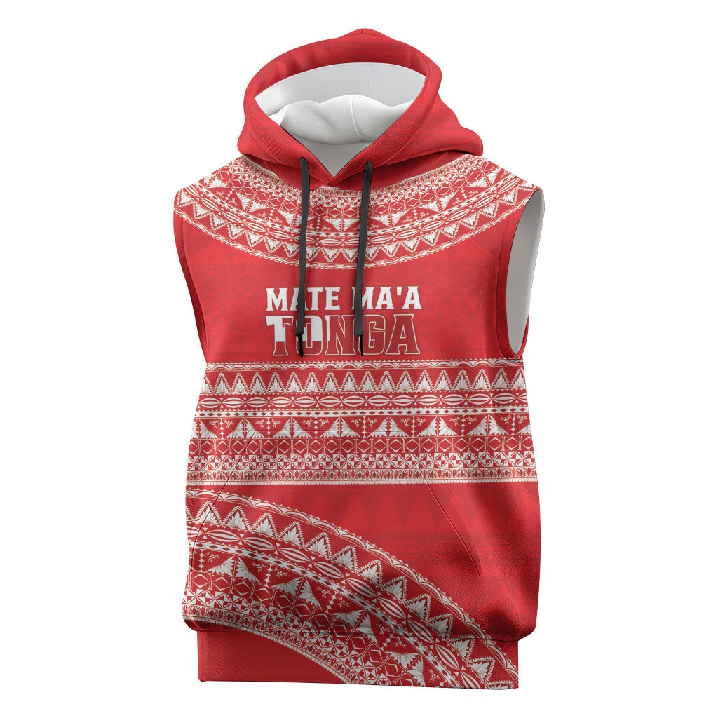 Mate Ma'a Tonga 2026 Rugby Custom Sleeveless Hoodie Go Champions Tongan Ngatu Pattern LT14 Red - Polynesian Pride