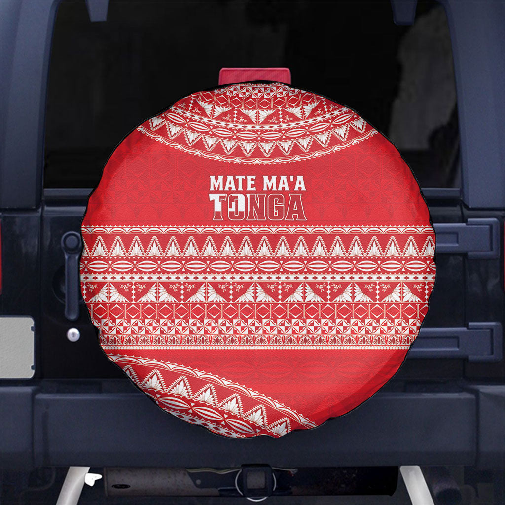 Mate Ma'a Tonga 2026 Rugby Spare Tire Cover Go Champions Tongan Ngatu Pattern LT14 No hole Red - Polynesian Pride