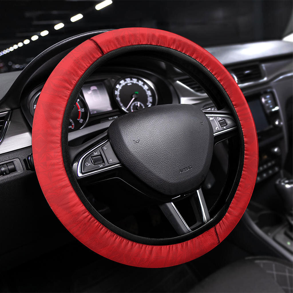 Mate Ma'a Tonga 2026 Rugby Steering Wheel Cover Go Champions Tongan Ngatu Pattern LT14 Universal Fit Red - Polynesian Pride