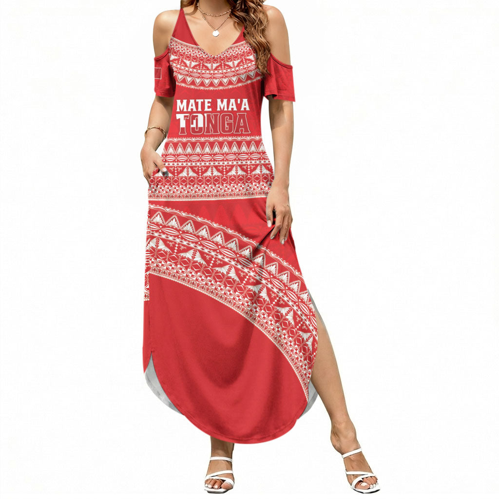 Mate Ma'a Tonga 2026 Rugby Custom Summer Maxi Dress Go Champions Tongan Ngatu Pattern LT14 Women Red - Polynesian Pride