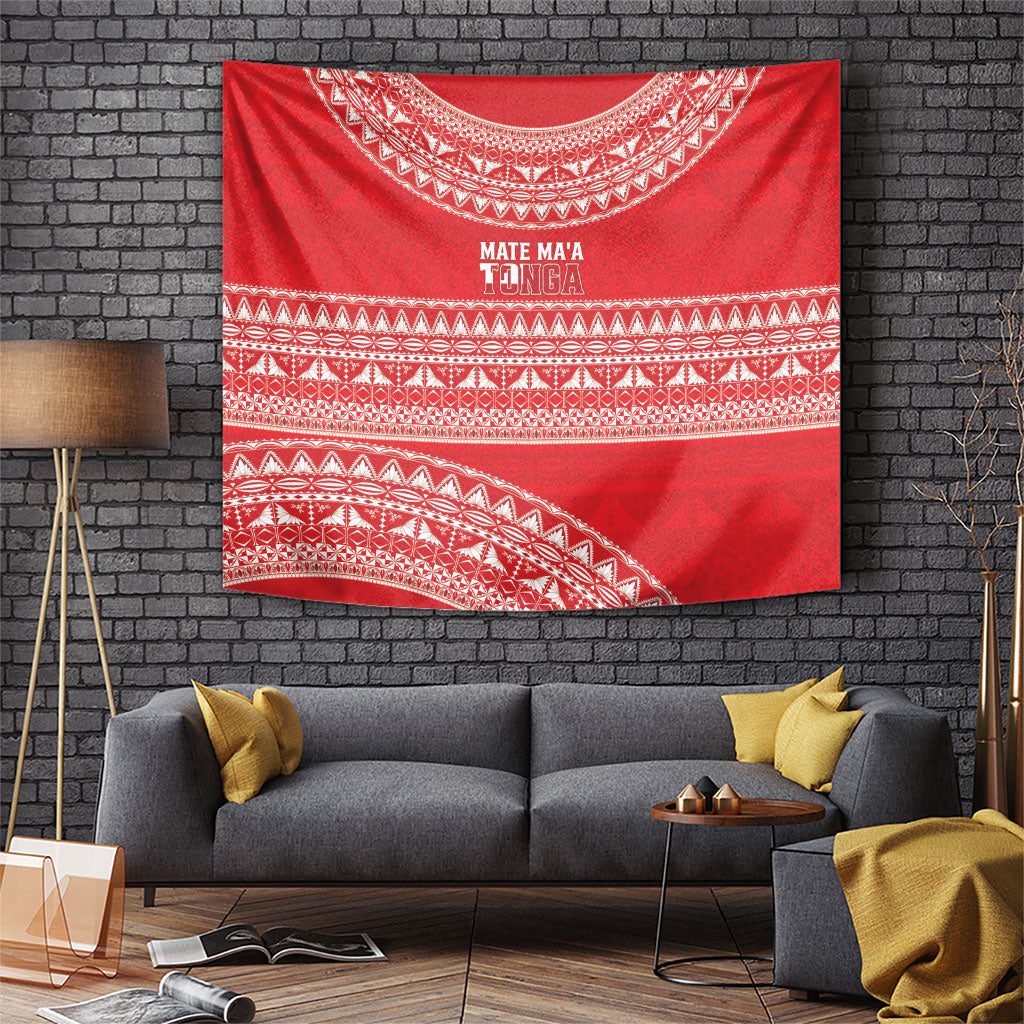 Mate Ma'a Tonga 2026 Rugby Tapestry Go Champions Tongan Ngatu Pattern LT14 Red - Polynesian Pride