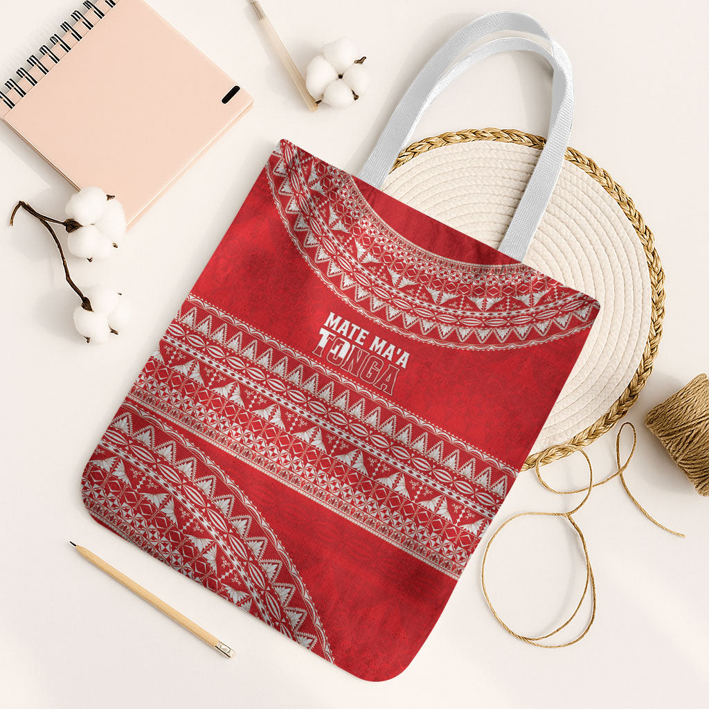 Mate Ma'a Tonga 2026 Rugby Tote Bag Go Champions Tongan Ngatu Pattern LT14 White Strap One Size Red - Polynesian Pride