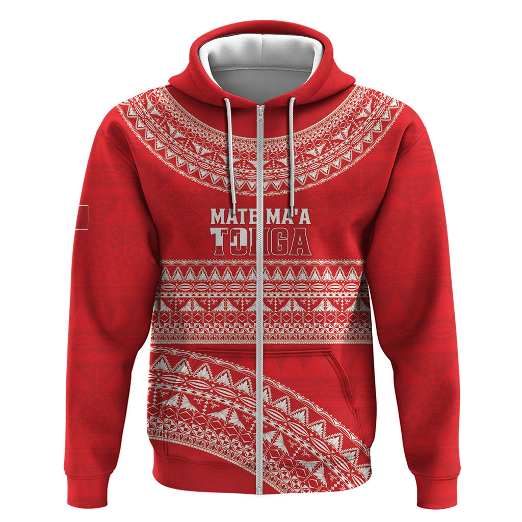 Mate Ma'a Tonga 2026 Rugby Custom Zip Hoodie Go Champions Tongan Ngatu Pattern LT14 Zip Hoodie Red - Polynesian Pride