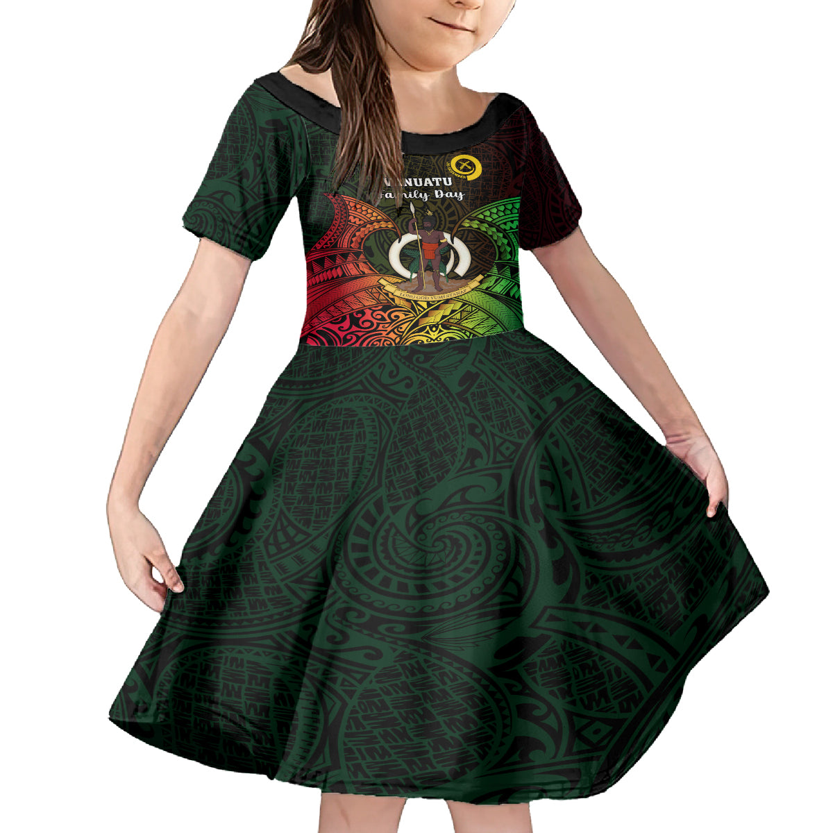 Personalised Vanuatu Family Day Kid Short Sleeve Dress Happy 26 December Vanuatuan Pig Tusk LT14 KID Black - Polynesian Pride