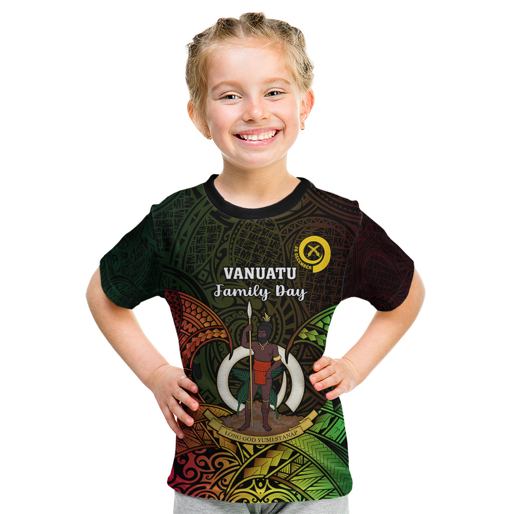 Personalised Vanuatu Family Day Kid T Shirt Happy 26 December Vanuatuan Pig Tusk LT14 Black - Polynesian Pride