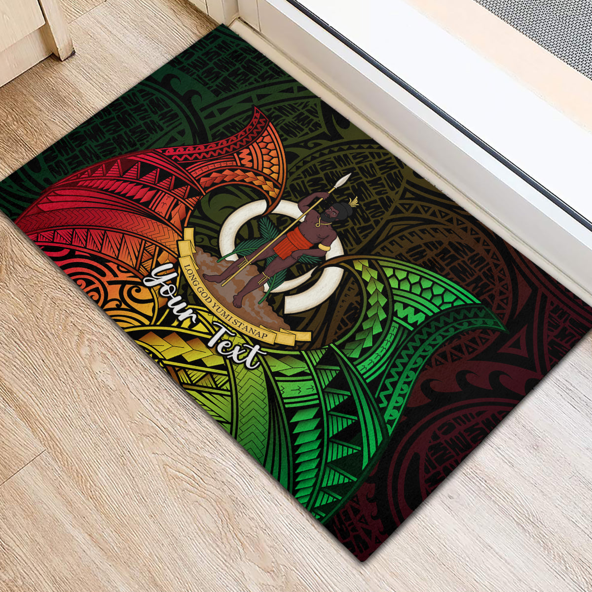 Personalised Vanuatu Family Day Rubber Doormat Happy 26 December Vanuatuan Pig Tusk LT14 - Polynesian Pride