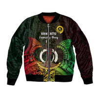 Personalised Vanuatu Family Day Sleeve Zip Bomber Jacket Happy 26 December Vanuatuan Pig Tusk LT14 Unisex Black - Polynesian Pride